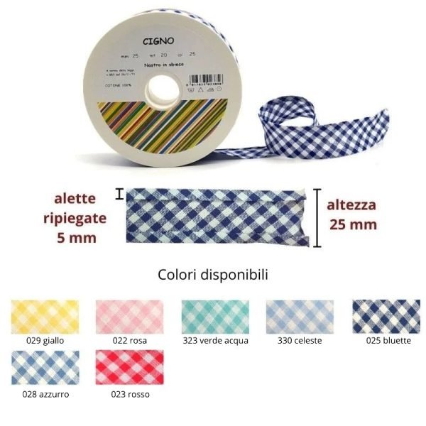 Sbieco cotone fantasia h mm 25/5/5 articolo Cigno metri 20