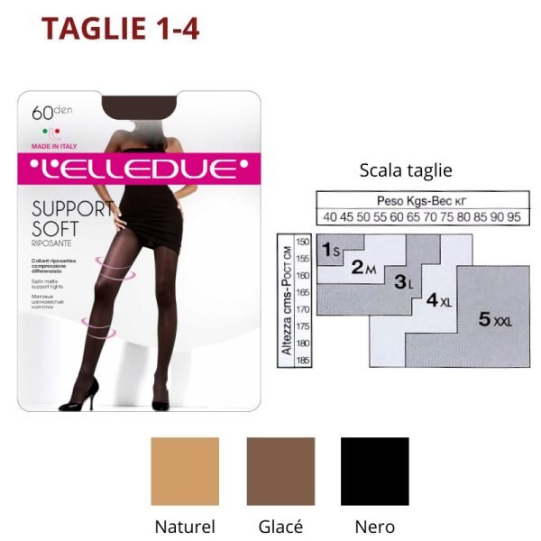 Support 60 den (TG 1-4) collant setificato riposante Elledue paia 6