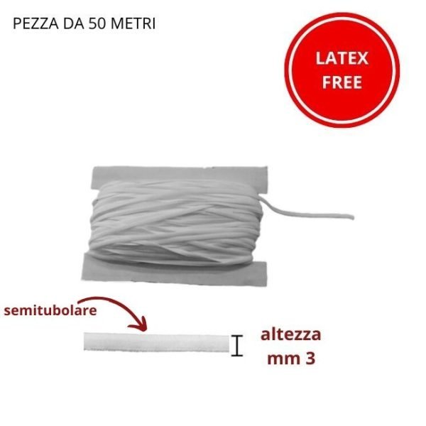 Elastico semitubolare (piattina) lycra h mm 3 articolo 02 metri 50