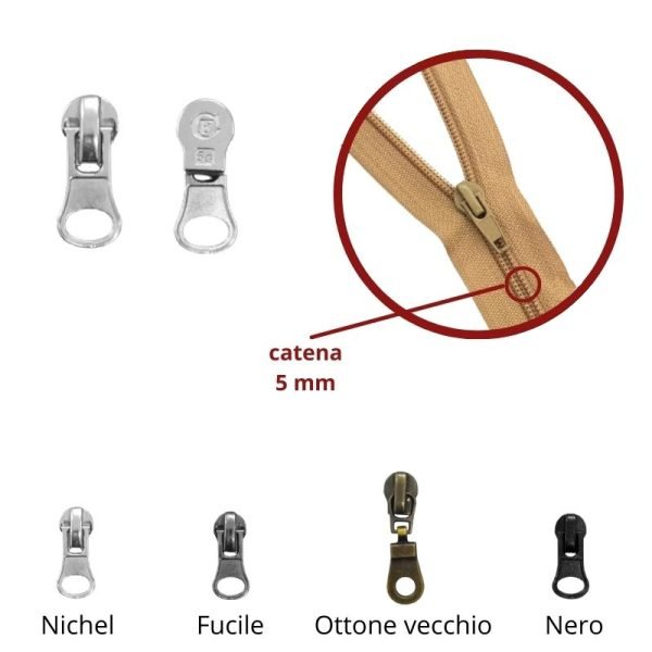 Cursore per zip catena 5 mm spirale