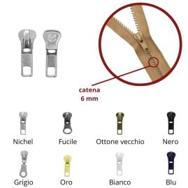 Cursore per zip catena plastica 6 mm carro