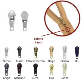 Cursore per zip catena 6 mm spirale