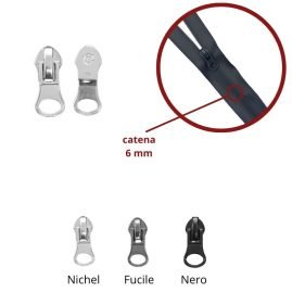 Cursore per zip catena 6 mm spirale rovesciato