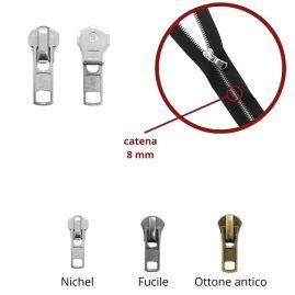 Cursore per zip catena 8 mm metallo