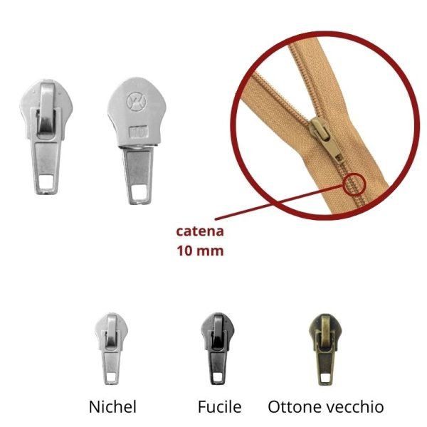 Cursore per zip catena 10 mm spirale