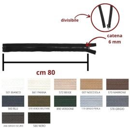 Cerniera lampo carro 80 cm catena plastica 6 mm apribile articolo 1184/6/80