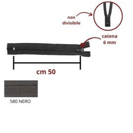 Cerniera lampo cm 50 nylon spirale 6 mm non divisibile articolo 1185/6/50