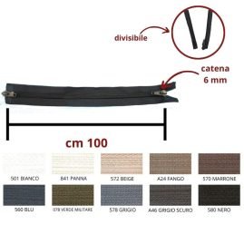 Cerniera lampo combi (2 cursori) 100 cm divisibile catena 6 mm spirale articolo 1185/9/100