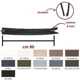 Cerniera lampo combi (2 cursori)  80 cm divisibile catena 6 mm spirale articolo 1185/9/80