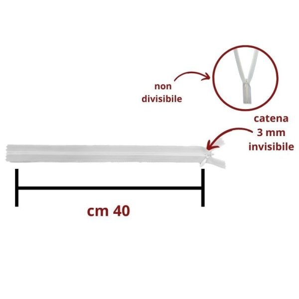 Cerniera lampo invisibile 40 cm articolo 1185/1/40