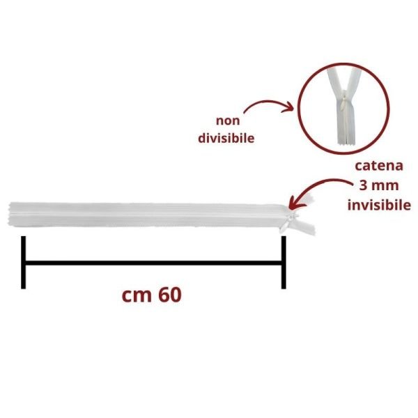 Cerniera lampo invisibile 60 cm articolo 1185/1/60