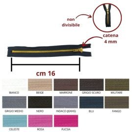 Cerniera lampo per jeans 16 cm ottone catena 4 mm articolo 1183/1/16