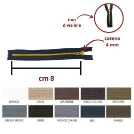 Cerniera lampo per jeans  8 cm ottone catena 4 mm articolo 1183/1/8