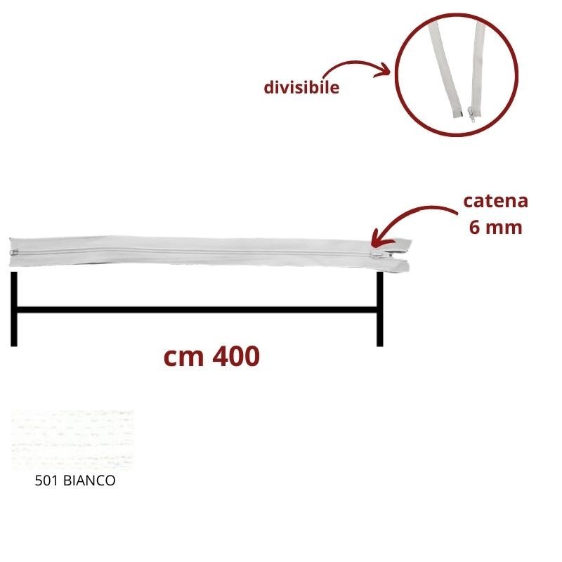 Cerniera lampo spirale catena 6 mm divisibile cm  400 articolo 1185/5/400
