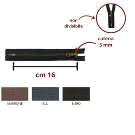 Cerniera lampo metallo ottone vecchio 16 cm catena 5 mm fissa