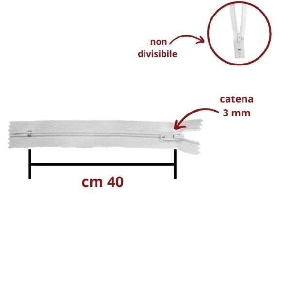 Cerniera lampo spirale 40 cm catena 3 mm articolo S30/40