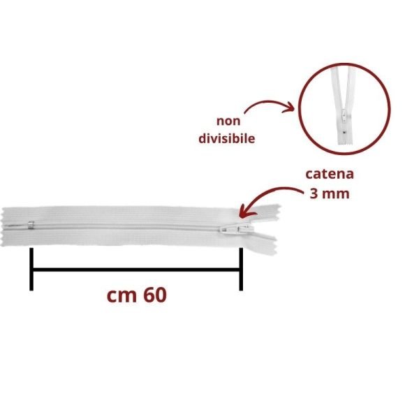 Cerniera lampo spirale 60 cm catena 3 mm articolo S30/60