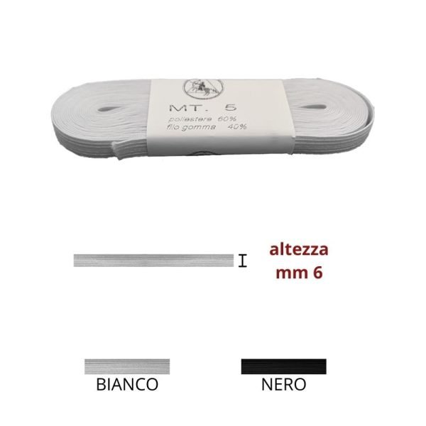 Elastico treccia h mm  6 articolo N 10 metri 5
