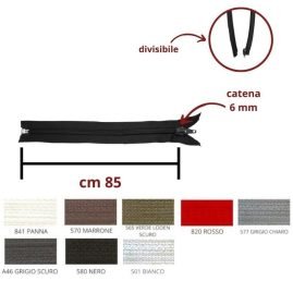 Cerniera lampo spirale catena 6 mm divisibile cm 85 articolo 1185/5/85