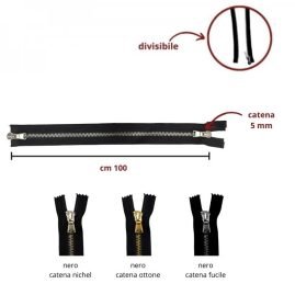 Cerniera lampo metallo lucida cm 100 combi (2 cursori) catena 5 mm divisibile