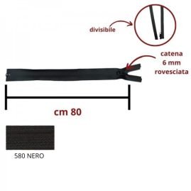 Cerniera lampo rovesciata spalmata divisibile cursore singolo cm 80 catena 6 mm