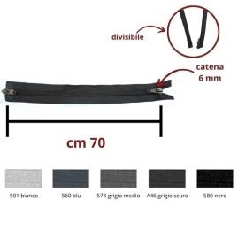 Cerniera lampo combi (2 cursori)  70 cm divisibile catena 6 mm spirale articolo 1185/9/70