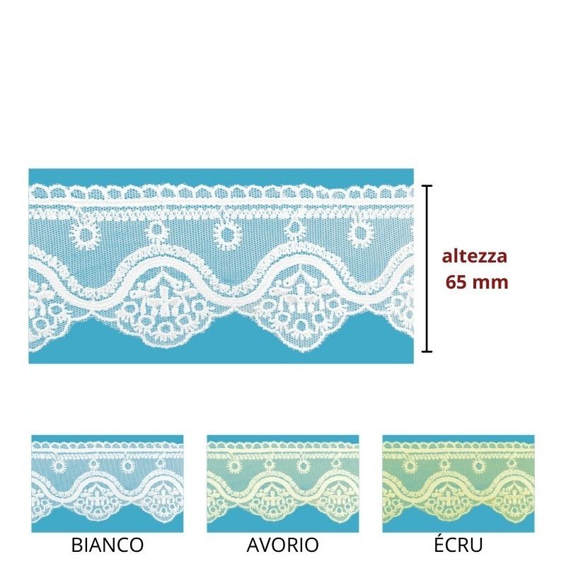 Pizzo tulle 100% poliestere h 6,5 cm articolo 8TB0768B metri 10 - immagine 2