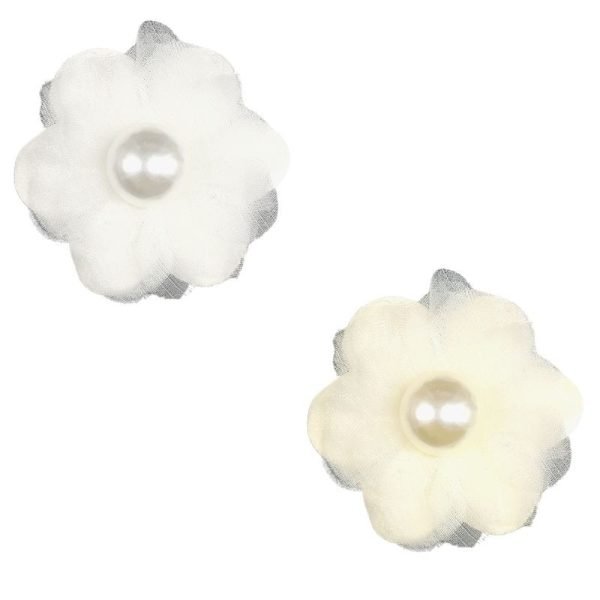 Applicazione da cucire fiorellino in cotone e organza con perla