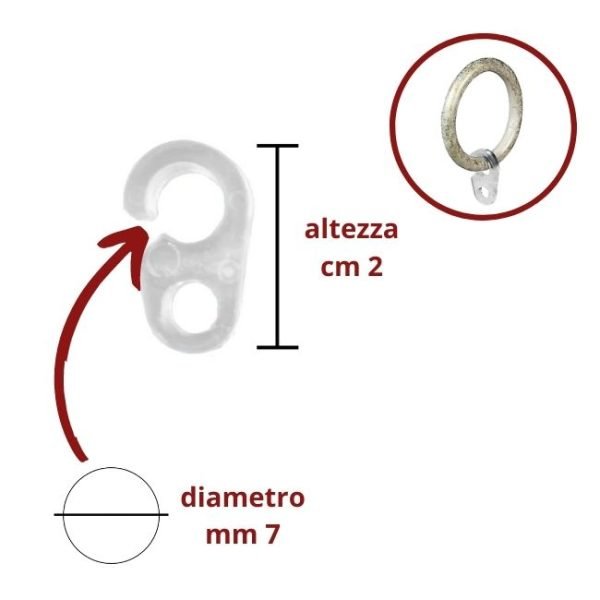 Gancio aperto ø mm 7  per anello tende pezzi 20