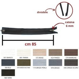 Cerniera lampo combi (2 cursori)  85 cm divisibile catena 6 mm spirale articolo 1185/9/85