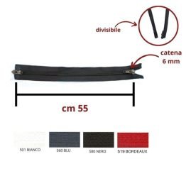 Cerniera lampo combi (2 cursori)  55 cm divisibile catena 6 mm spirale articolo 1185/9/55
