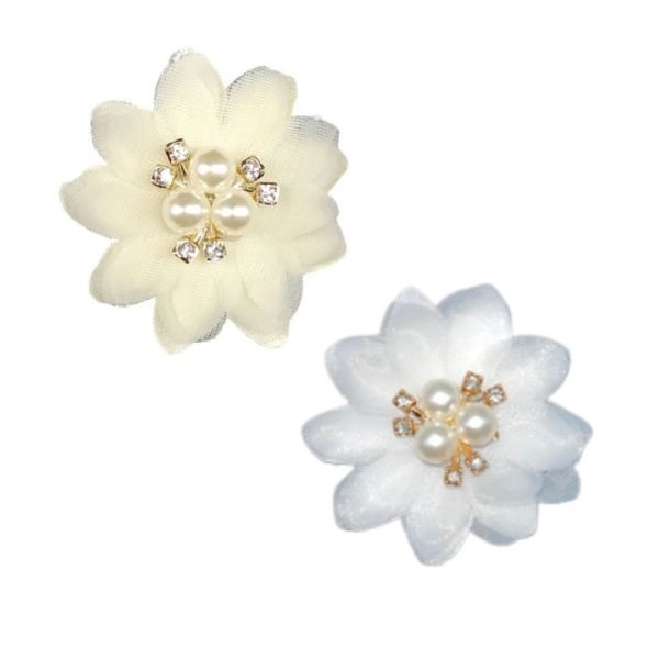 Applicazione da cucire fiorellino in cotone e organza con perline e strass