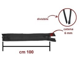 Cerniera lampo combi (2 cursori) carro 100 cm catena plastica 6 mm divisibile articolo 1184/9/100