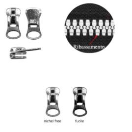 Cursore per zip catena plastica 6 mm carro dente ribassato