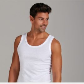 Canotta uomo spalla larga 100% cotone costina 1/1 articolo 1002 / Bianca