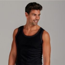 Canotta uomo spalla larga 100% cotone costina 1/1 articolo 1002 / Nero