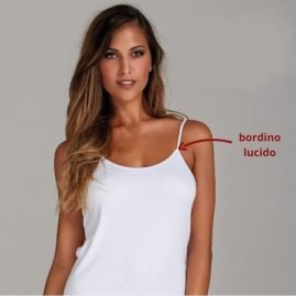 Top donna spalla stretta 100% cotone costina 1/1 con bordo lucido articolo 2005 / Bianco