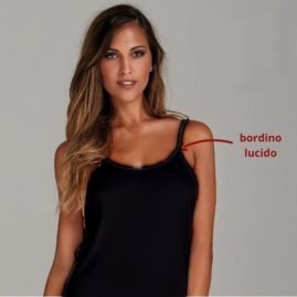 Top donna spalla stretta 100% cotone costina 1/1 con bordo lucido articolo 2005 / Nero